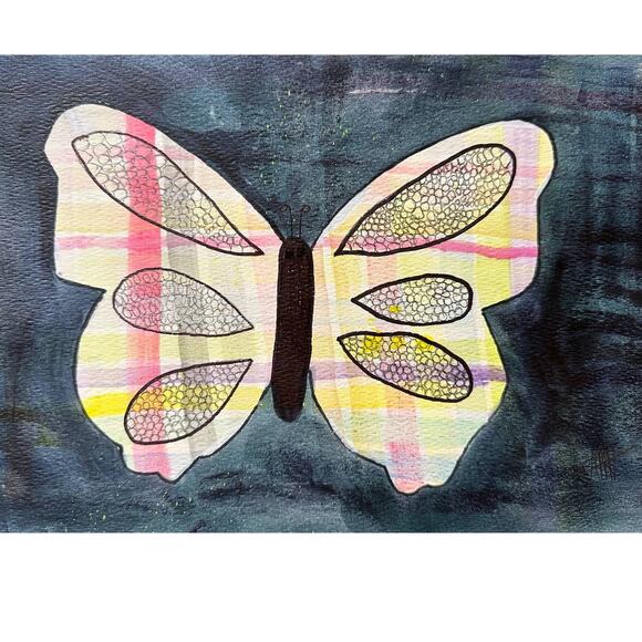 "Madras Butterfly" Original Painting Gift Art Mixed Media on Paper 11" x 7" - Picture 3 of 4